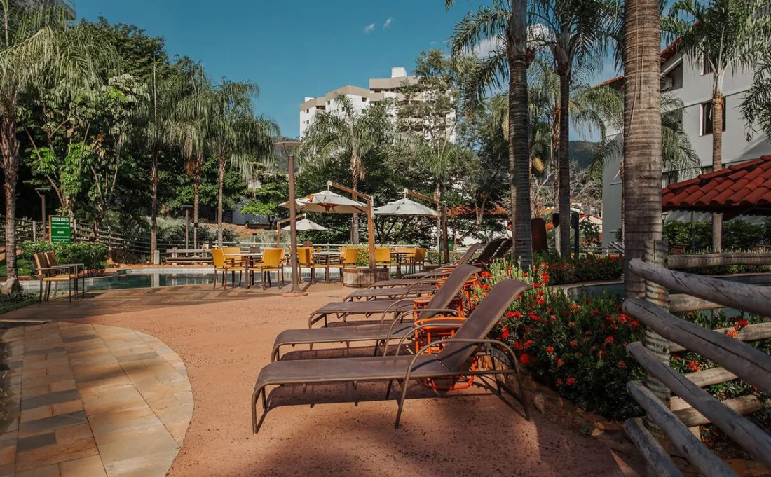 Piscina com palmeiras